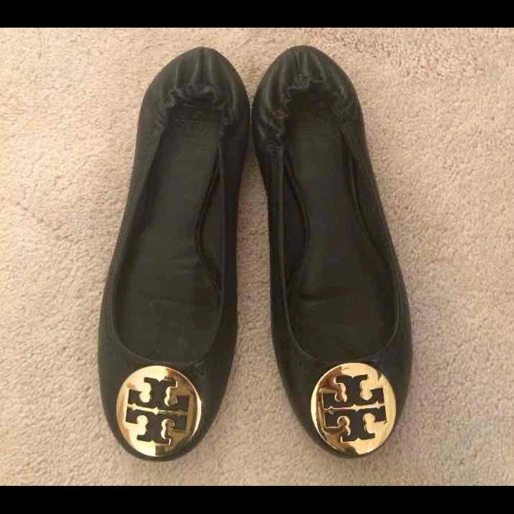 Tory Burch Reva Flats Gold Black 6.5